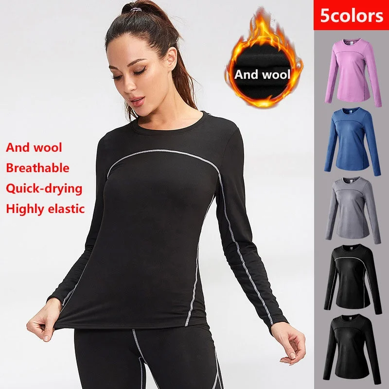 Women's Autumn Winter keep Warm long-sleeved Fitness Running Sports Training Top Slim Quick Dry Stretch Gym Top female Yoga tops