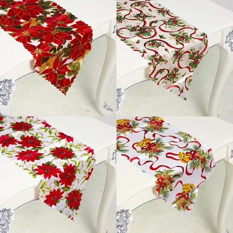 

Christmas Decor Tablecloth Printed Embroidered Christmas 35*180cm Table Runners Table Flag for Home New Year Decoration