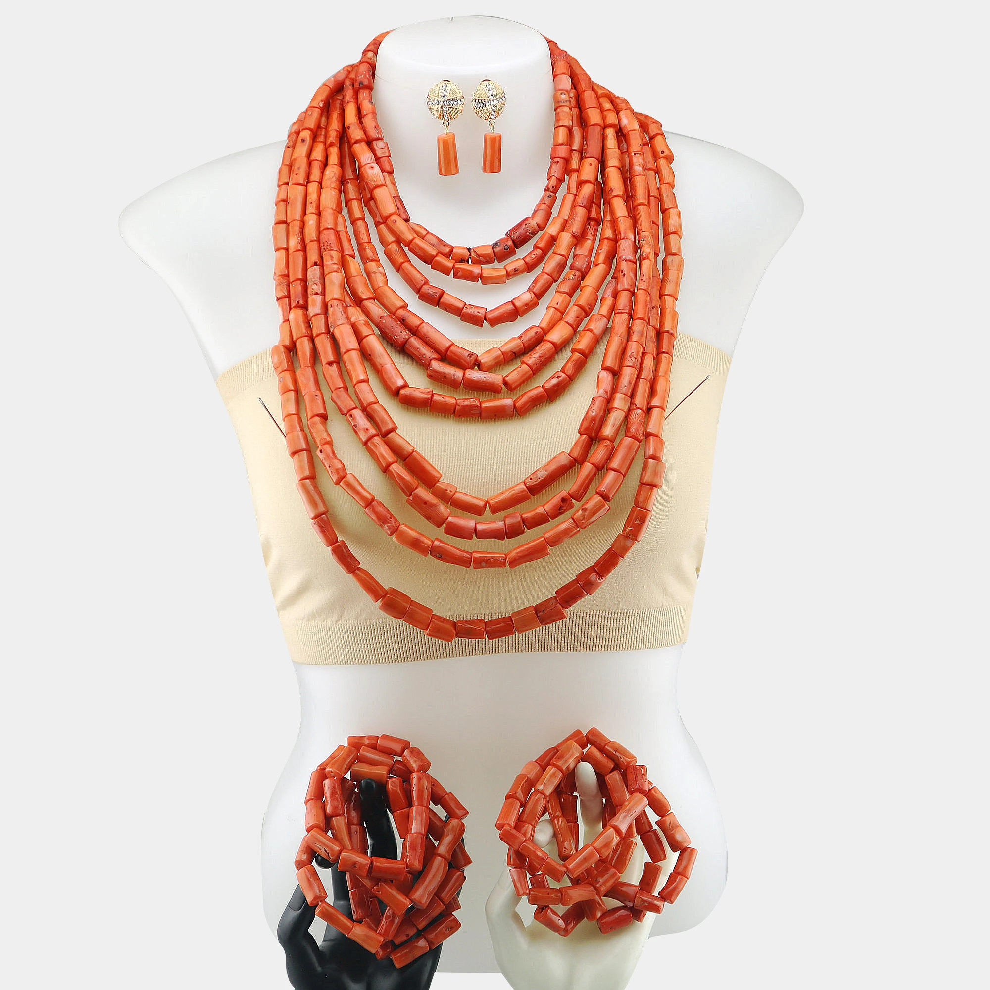 Natural coral necklace Luxury Original Orange Coral Groom Necklace Nigerian Bride Party Wedding Jewelry Set