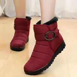 Boots Women Winter Waterproof Plush Snow Boots Zip Belt Buckle Shoes for Women Outdoor Non-slip Warm Ankle Boots Botines Mujer