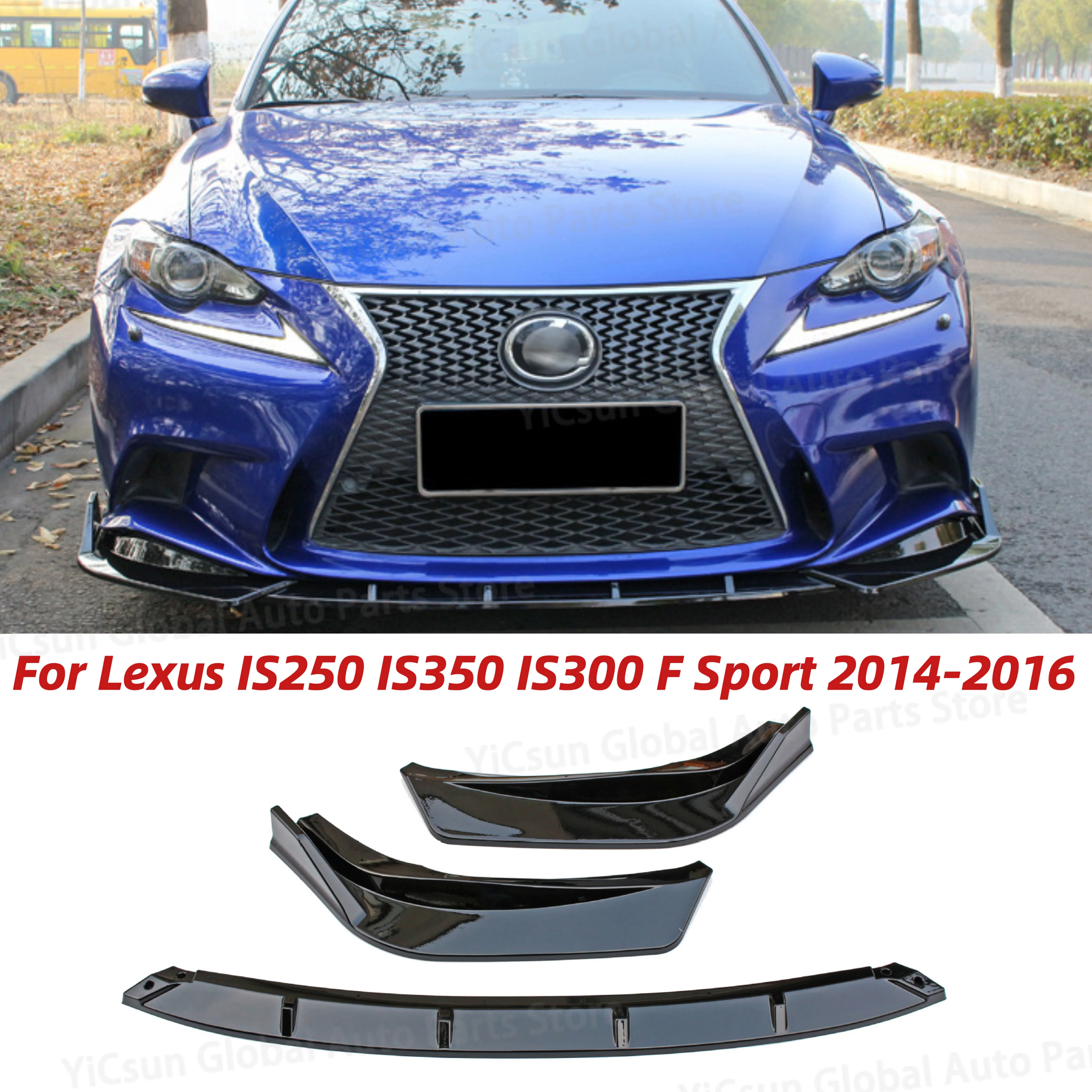 3PCS Front Bumper Lip Body Kit Spoiler Splitter ABS Canard Lip Diffuser Canard For Lexus IS250 IS350 IS300 F Sport 2014-2016