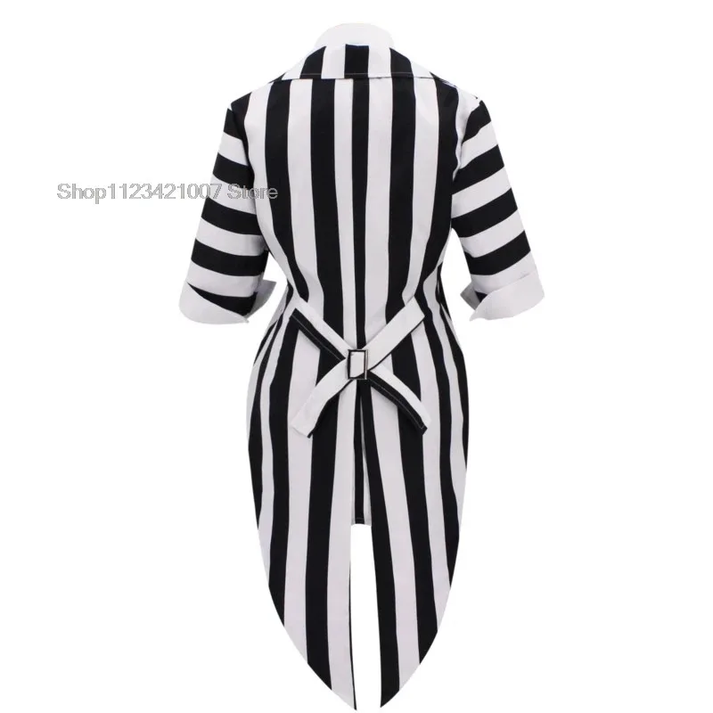 Disfraz de escarabajo Michael Keaton, vestido de uniforme a rayas blancas y negras, traje de boda para mujer, traje de Carnaval de Halloween