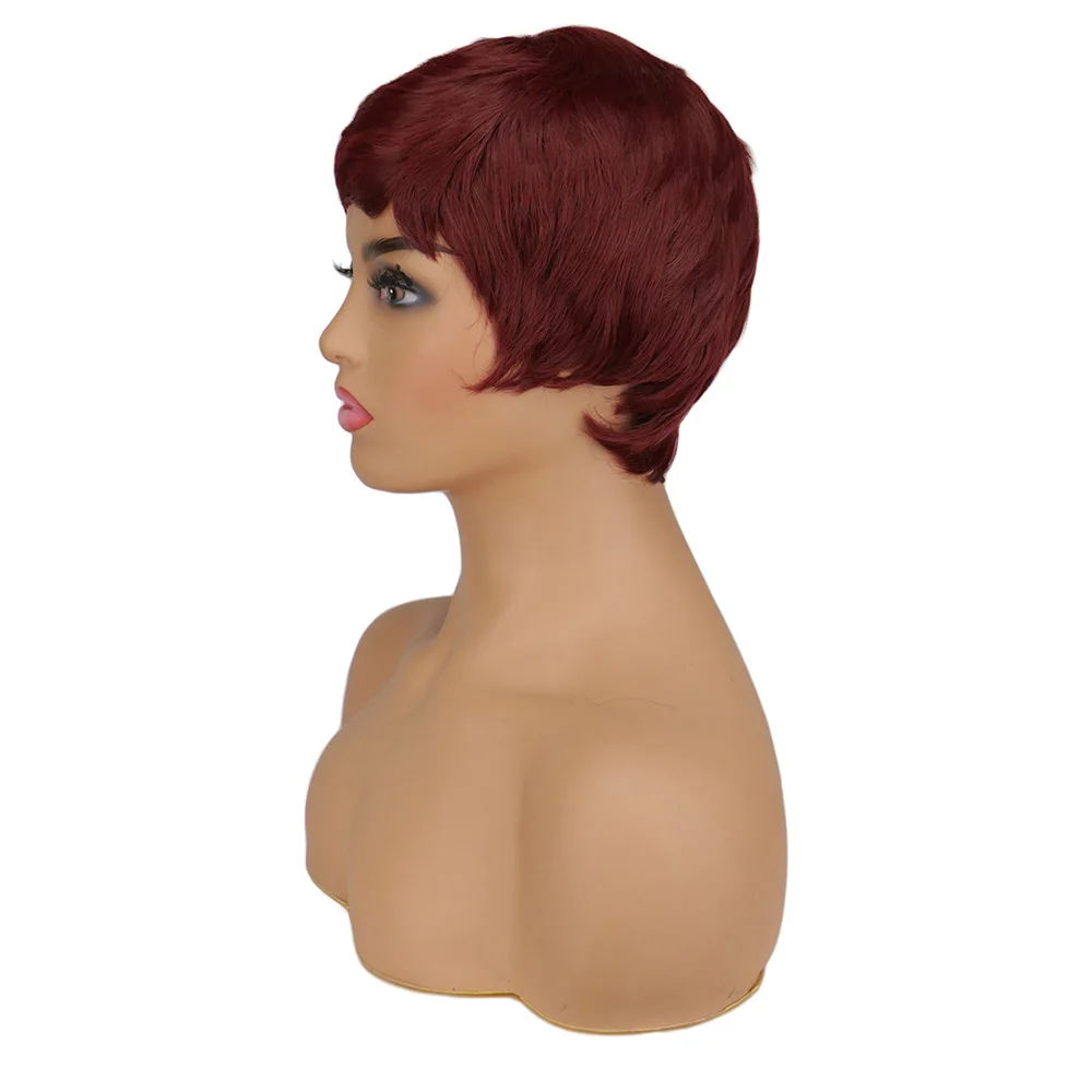 SuQ Pixie Cut Perücke Layered Cut Haar Für Frauen Wein rot frauen Kurze Haare Schwarz African Synthetische Cosplay Dance partei Lockige Perücken