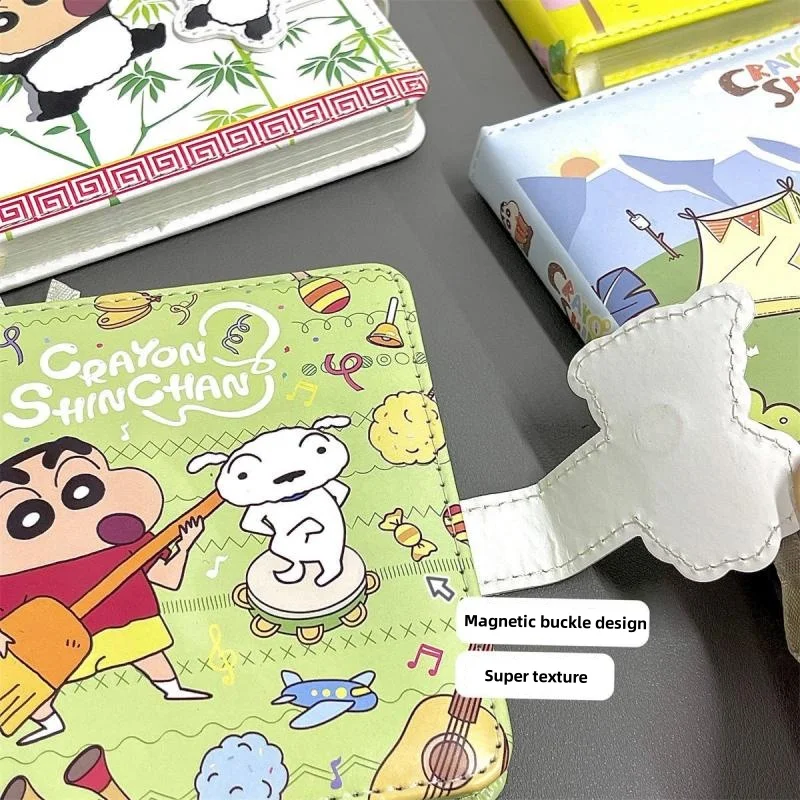 98 Sheets/book Kawaii Crayon Shin-Chans Magnetic Buckle Notebook Pu Leather Cover Student Study Notebook Note Pad Portable Diary