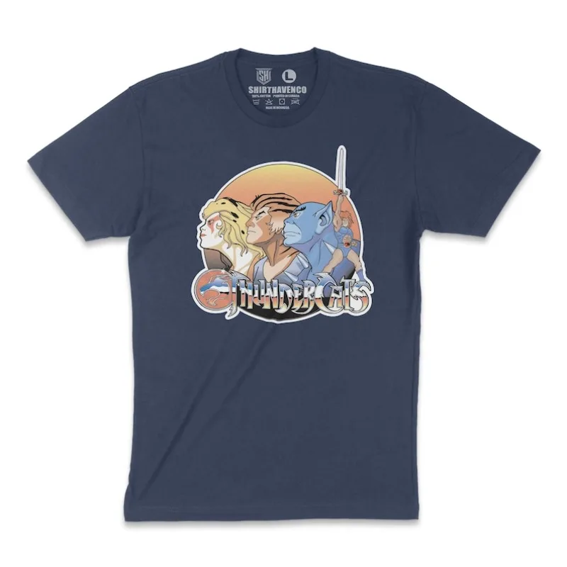 

00012651#A-ThunderCats T-Shirt Retro 80s Cartoon Tee Lion-O Battle Cat Shirt Vintage Animation Graphic Tee Comic Style Nostalgia