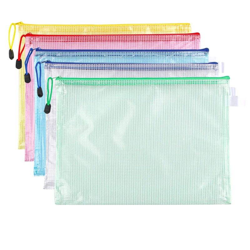 10Pcs Waterproof Mesh Zip File Folders Assorted Sizes A4/A5 School Office Supplies Pencil Case Storage Bags Stationery Products