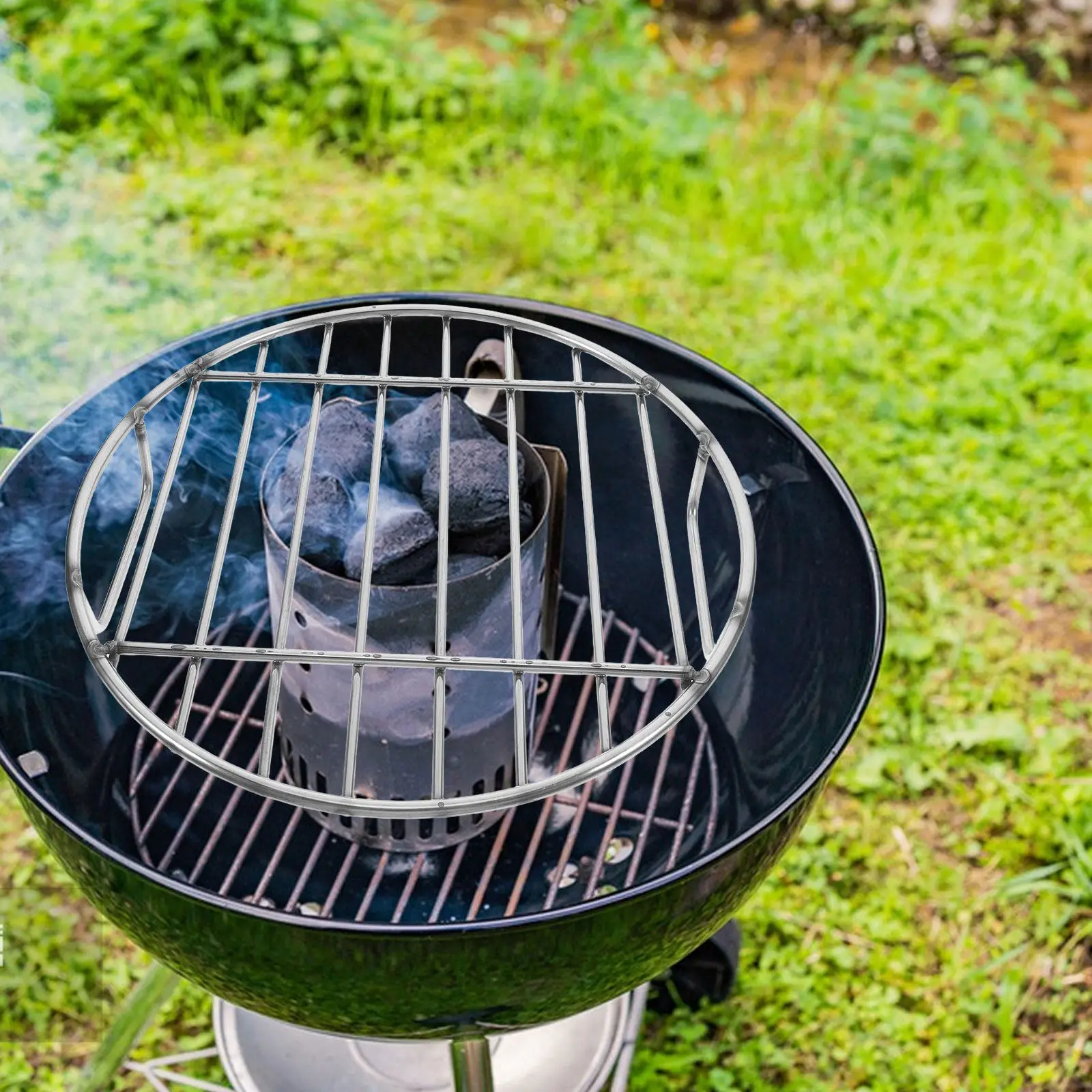 

Stainless Steel Round Grill Grate with Ergonomic Handle Ideal for Bbq Grilling Smoking Steaming Pot Stand Multi Use Camping Fire