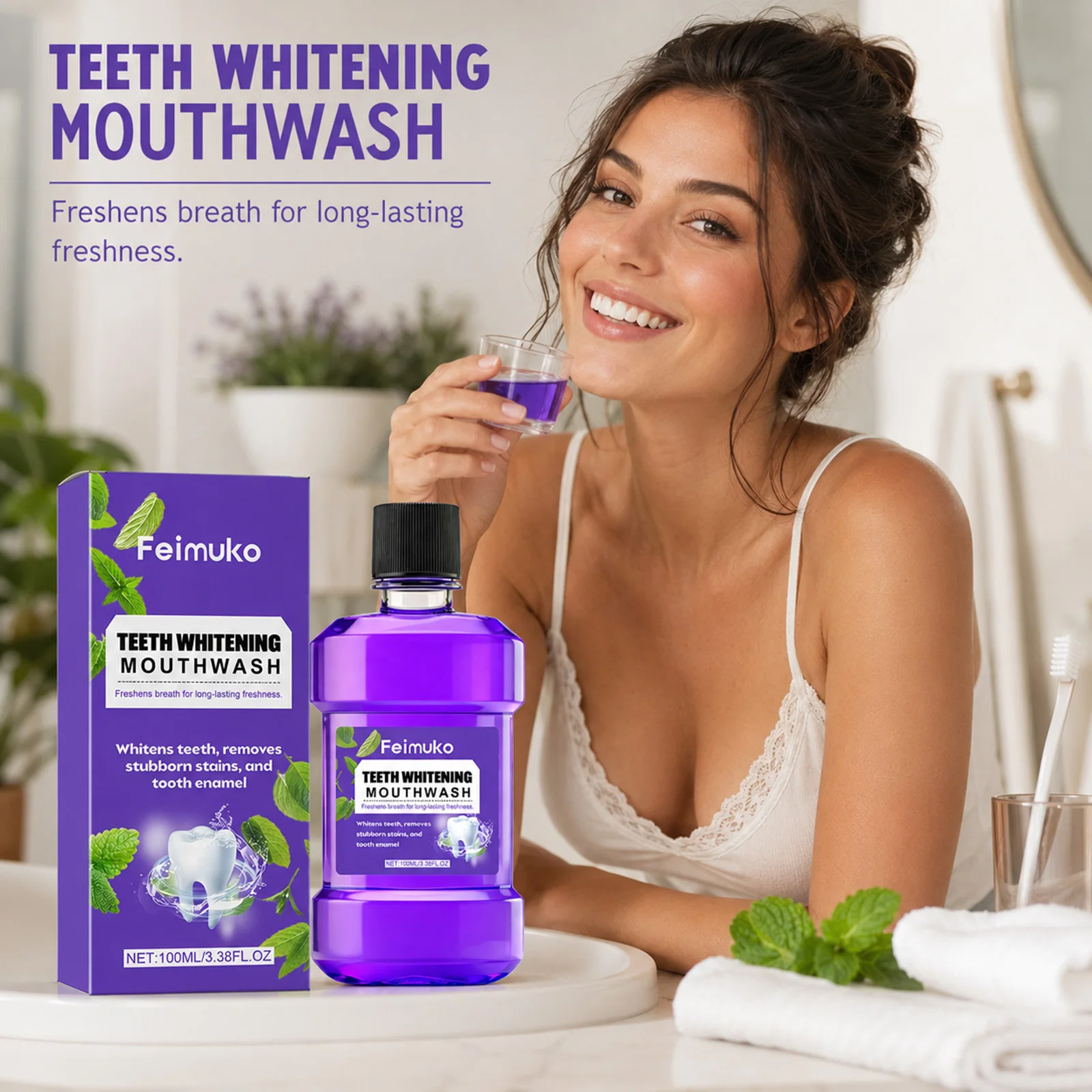 Purple Mouthwash Teeth Whitening Removes Stubborn Stains Protect Tooth Enamel Long Lasting Fresh Breath Gentle Oral Care