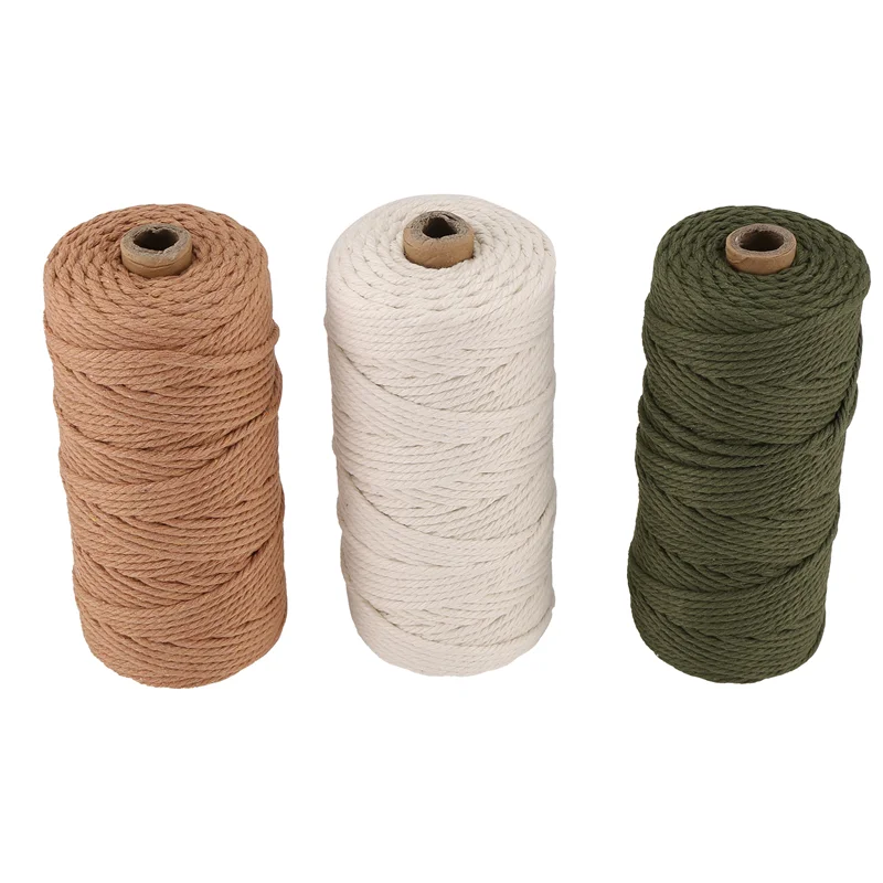 

AF89-Macrame Yarn Set Of 3 - Cotton Cord For DIY Projects Tapestry Dream Catcher - Cotton Cord - White Olive Green Pink