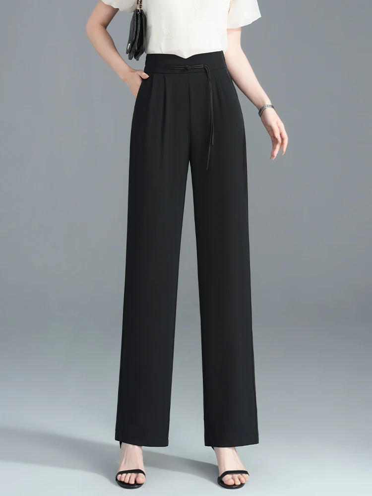 

Black High Waist Draped Straight Leg Suit Pants Women's Summer Thin New Chinese Style Fashionable Commute Polyester Fiber