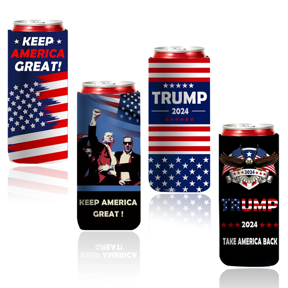 12 Pack Gift Set Collapsible Beer Bottle Beverage Cooler Sleeves Donald Trump 2024 Take America Back Coolie Drink Coolers