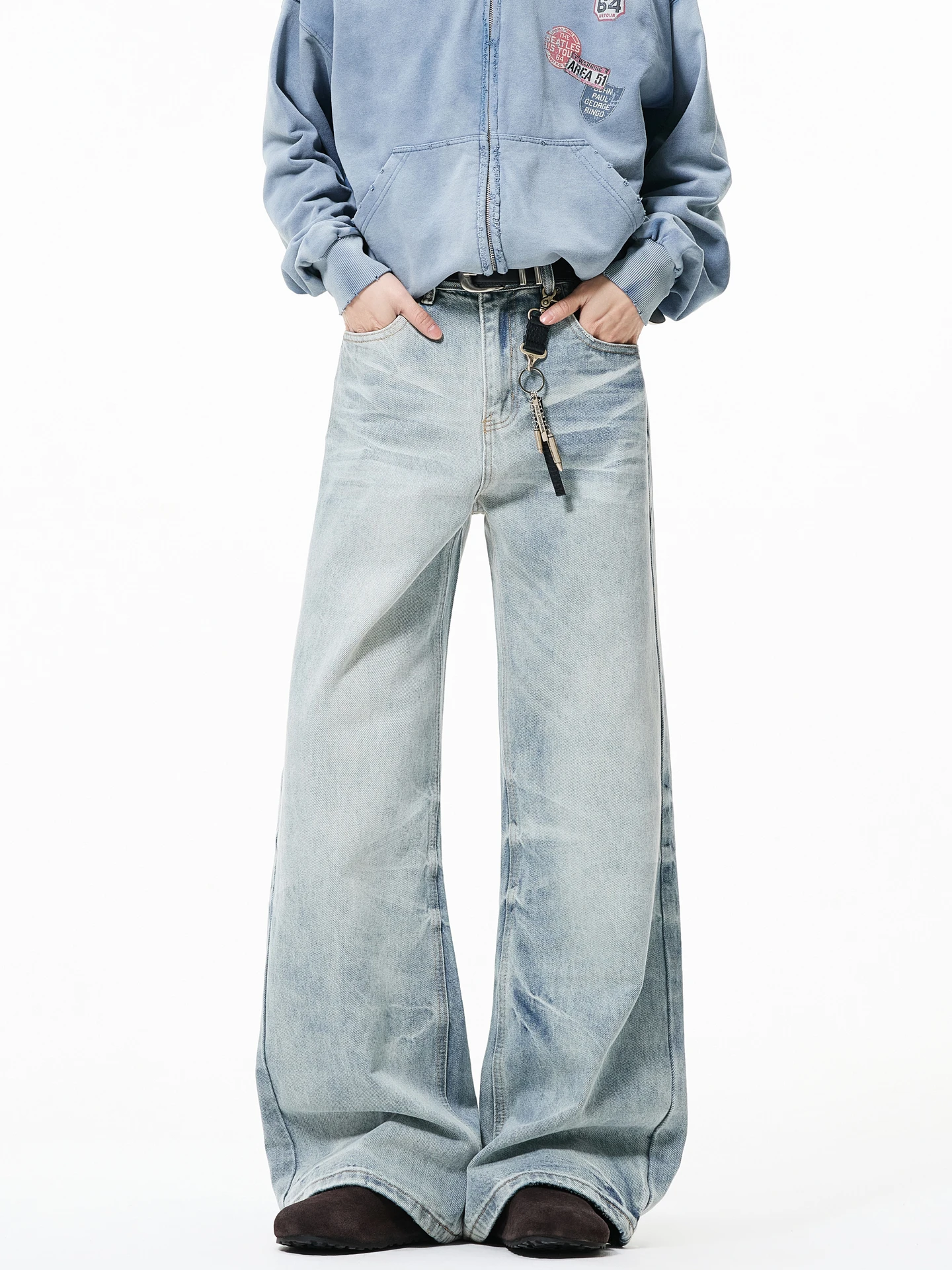 

Cleanfit American Sle Straight Leg Men's Jeans Retro Street Loose Wide Leg Pants Casual Wear Spring Season Youth Faion