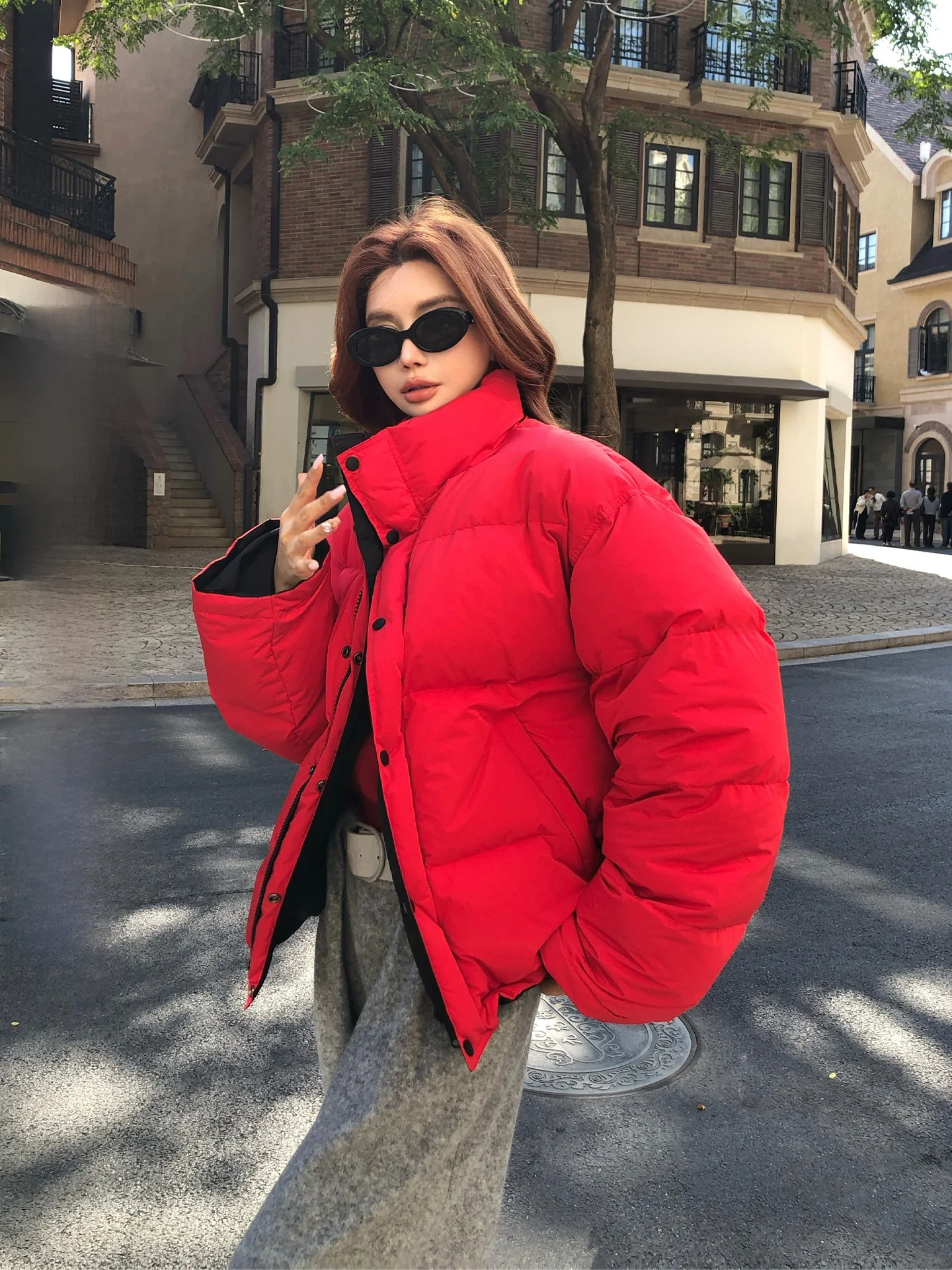 

Double-Sided Wear Thiened White Du down Puffer Jaet Stand Collar Bread Sle Winter Coat Warm Casual Sle Long Sve