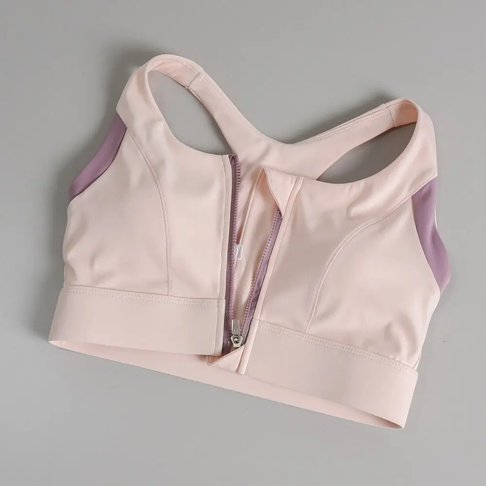 Comfortable Patchwork Front Zipper Sports Bra Anti-sagging Lingerie Underwear for Women Shockproof Slim Fit Seamless Bra Girl