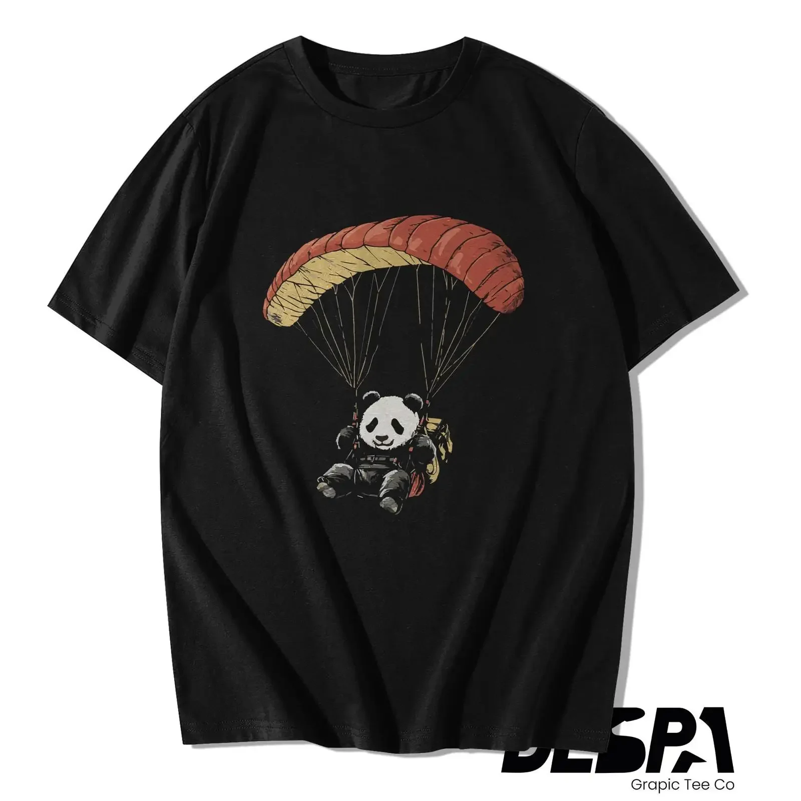 Paragliding Panda T Shirt Adventure Wildlife  vintage Washed streetwear graphic Slightly Stretched Top For Everyday Wear