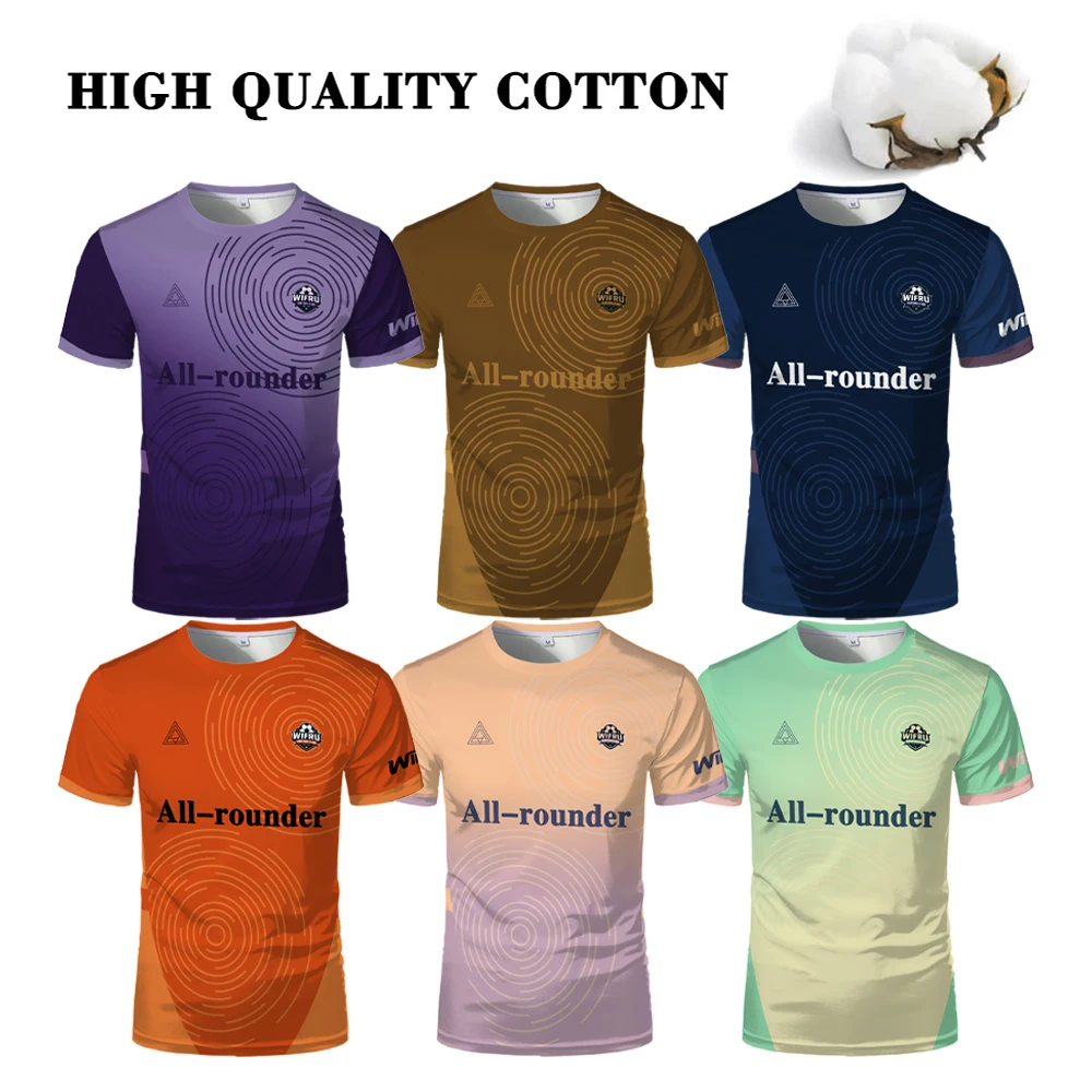 

WIFRU Fashion Gradient Printed Jersey Comfortable High Quality Cotton Short Sleeve Tops Sports Fitness Classic O-neck T-shirt
