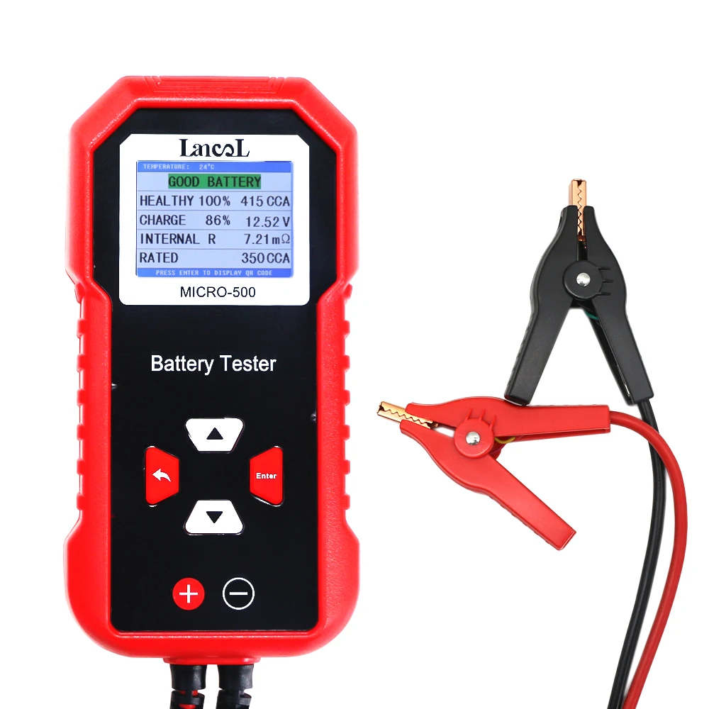 

Lancol Micro 500 12V&24V Car Moto Battery Tester LED Display Tester 40-3000 CCA Lithium Battery Test Lead Acid Battery Analyzer