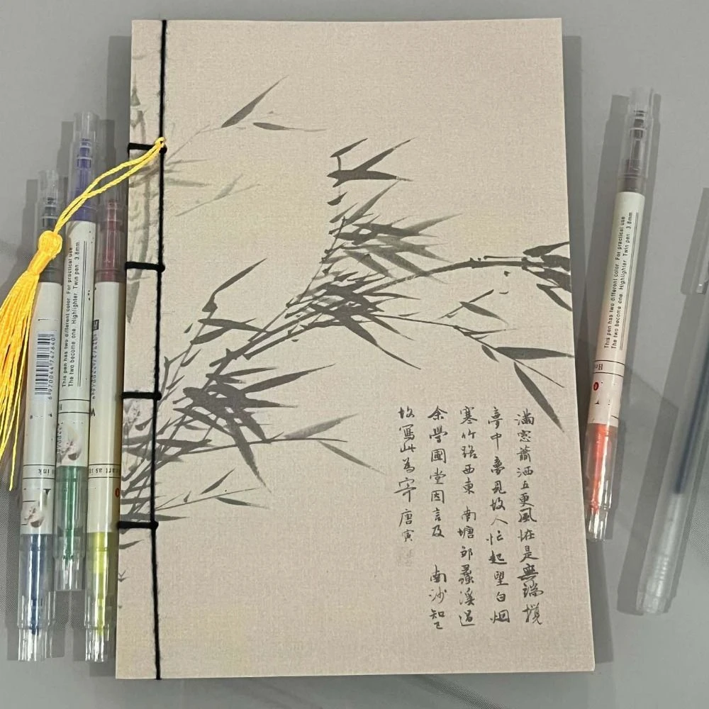 

Flower Student Diary Notepad Chrysanthemum Bamboo Chinese Style Line Notepad Tassel Student Diary Blank Page Notebook Students