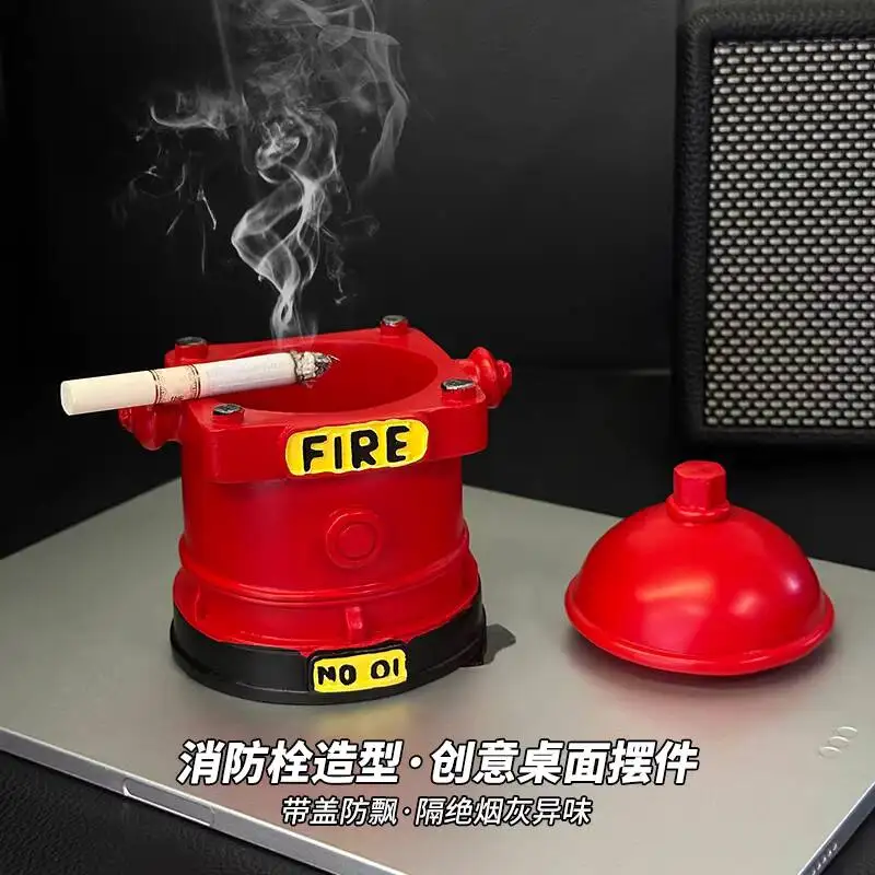Red Fire Hydrant Ashtray. A Personalized Coverable Dust-collecting Storage Box For The Living Room, High-end Ashtray Decorative