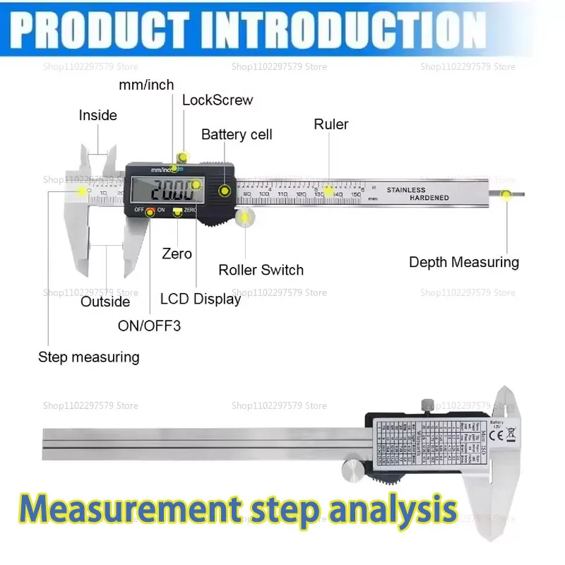 فرجار رقمي من الفولاذ المقاوم للصدأ 0-150 مم أداة قياس دقيقة رنييه مع علبة بلاستيكية لمشاريع الهندسة ومشاريع DIY