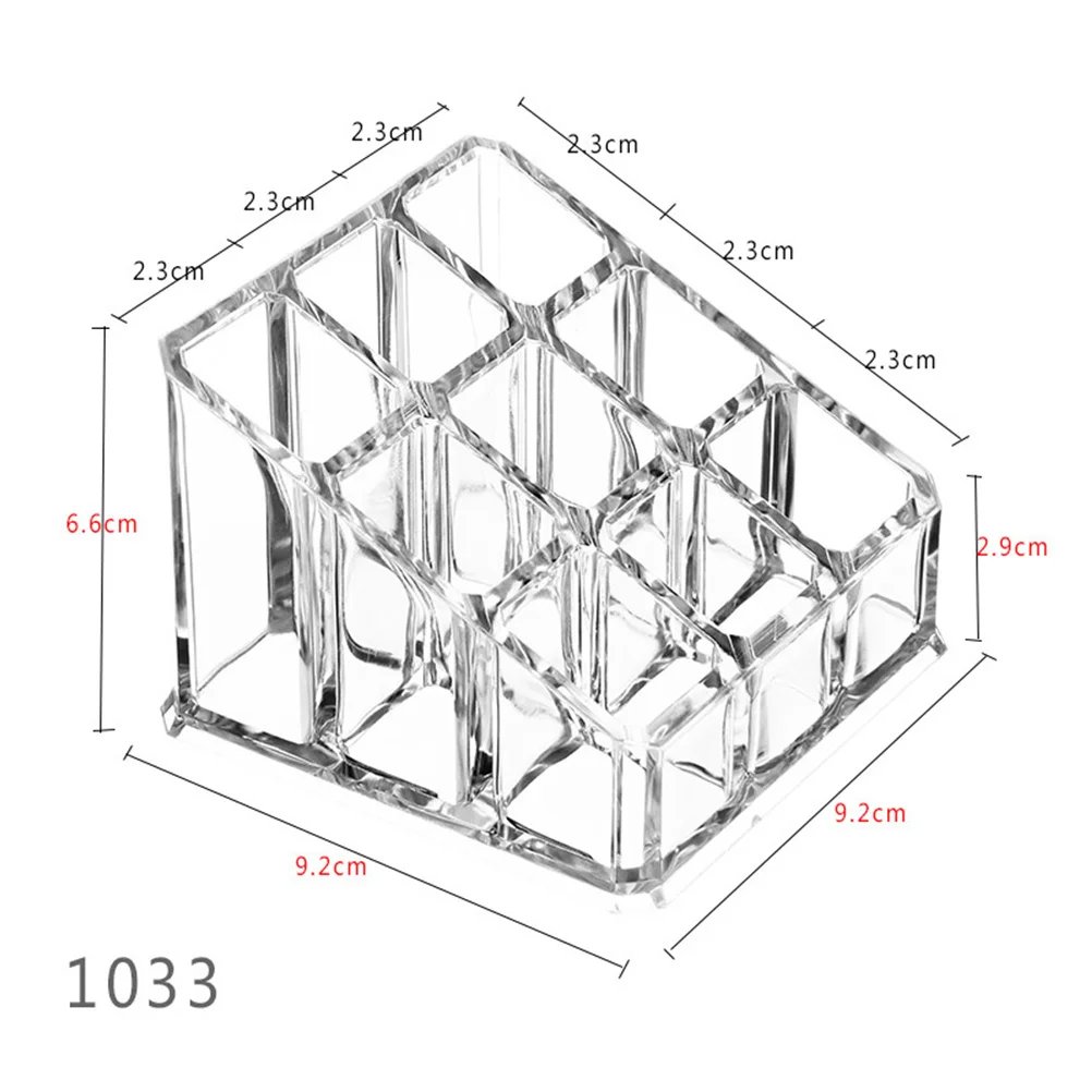 Transparent Lipstick Storage Box 9 Slot Holder Desktop Organizer Plastic Jewelry Storage Canister Makeup Brush