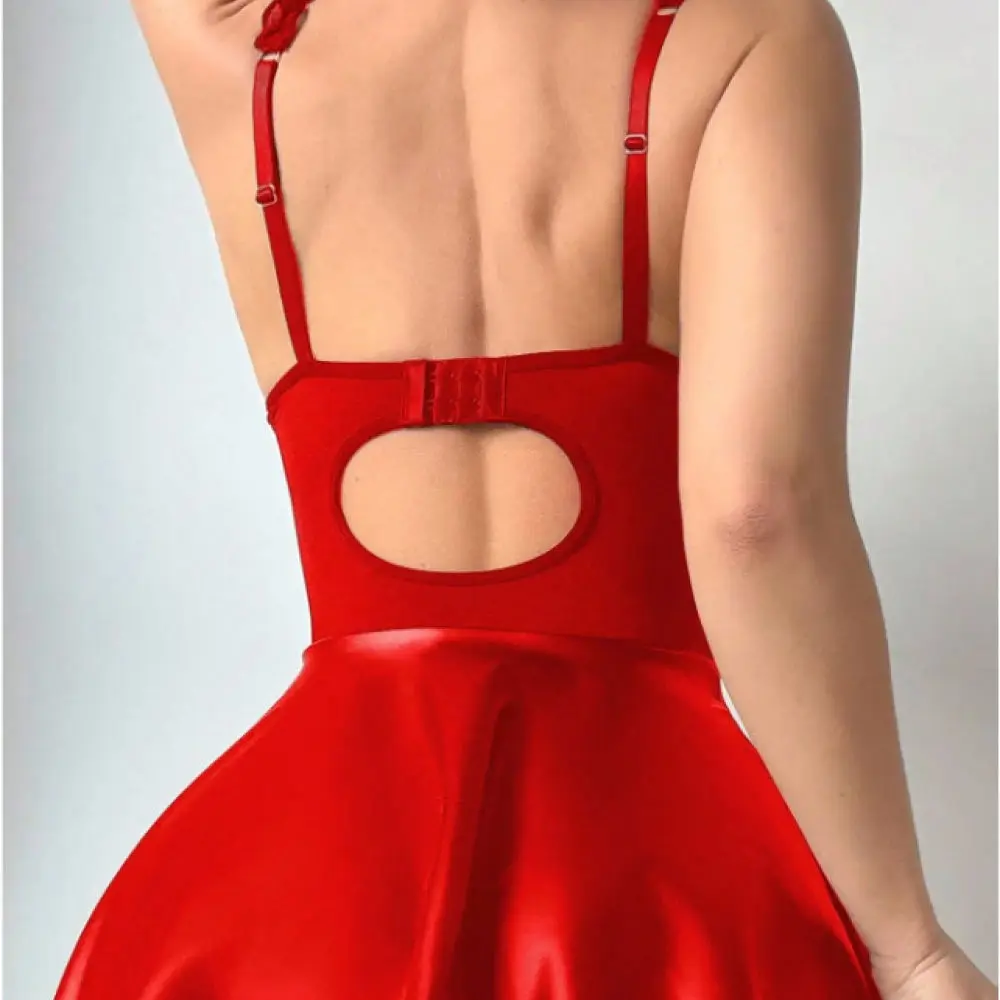 Womens Sexy Patent Leather Lingerie Suit Hollow Out Mini Dress Strappy Exotic Nightwear For Clubwear Role Play Party