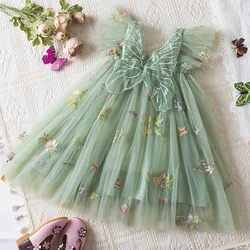 New Summer Toddler Girls Dress Butterfly Embroidery Flower Princess Dress Fuffy Mesh Tutu Suspender Baby Dress Kids Casual Wear