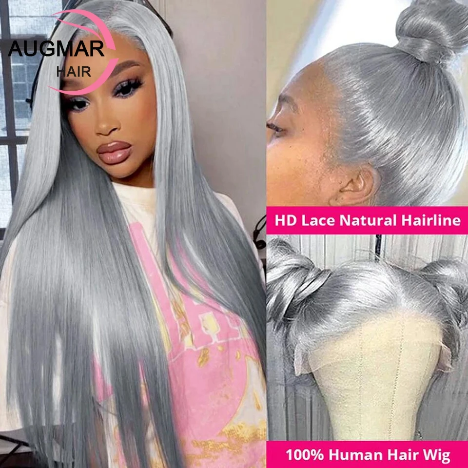 Grey 360 13x6 HD Lace Frontal Wig Pre Plucked Straight Lace Front Wigs Human Hair 13x4 Gray Lace Front Human Hair Wigs For Women