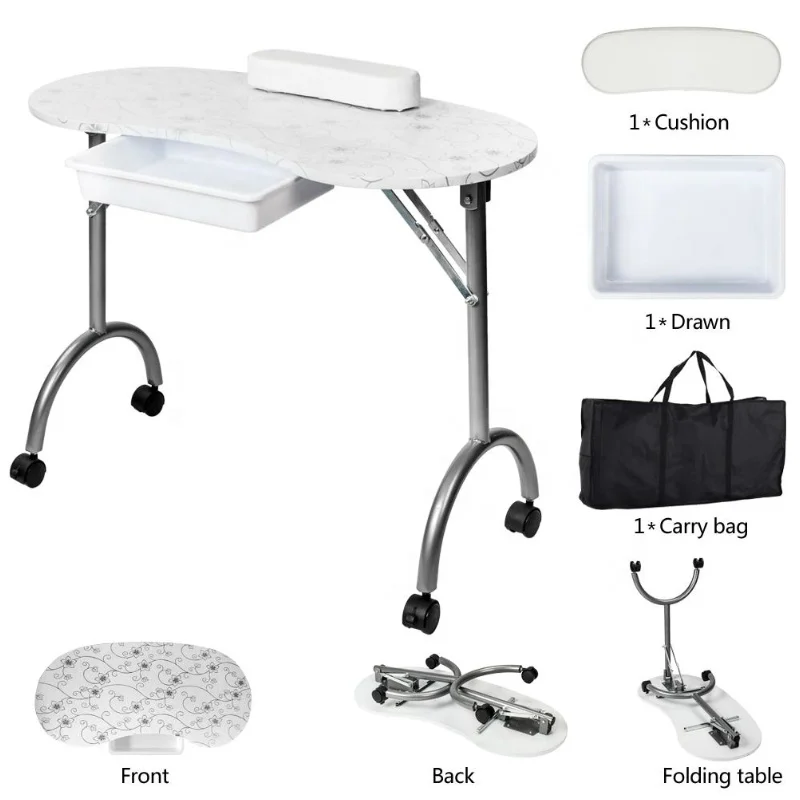 folding manicure table with black bag Salon nail desk black nail table with exhaust fan