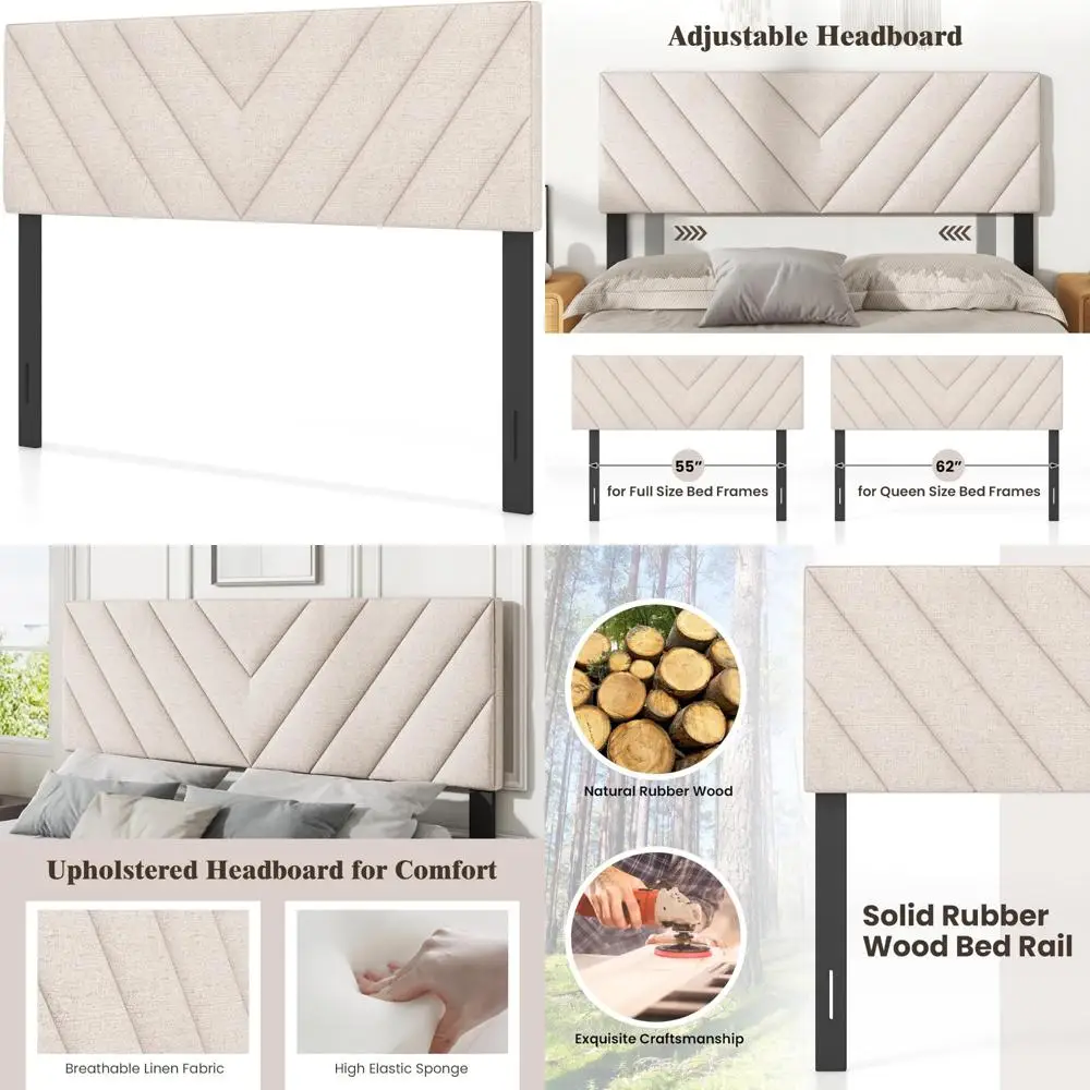 

Adjustable Width Button Tufted Upholstered Headboard with Solid Wood Legs, Attachable Frame, Rectangular Design for Bedroom