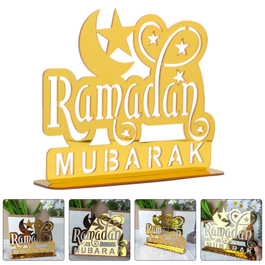 

3D Acrylic Moon Star Decor Gold Eid Mubarak Tabletop Ornament for Indoor Festival Celebration Ramadan Party Centerpiece