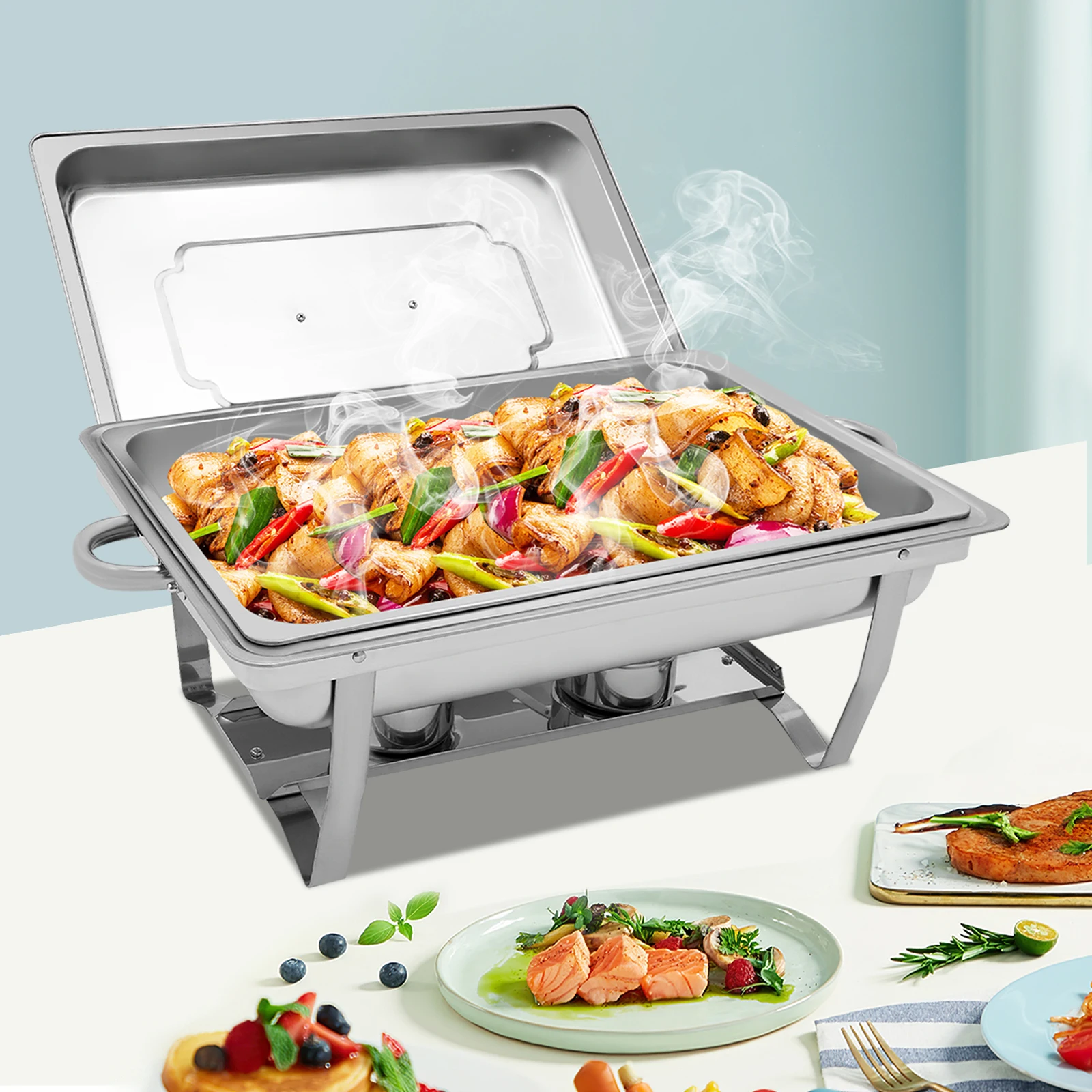 9L Food Warmer Chafing Container Stainless Steel Chafer Chafing Catering Warmer Heater Container Single Grid with Lid