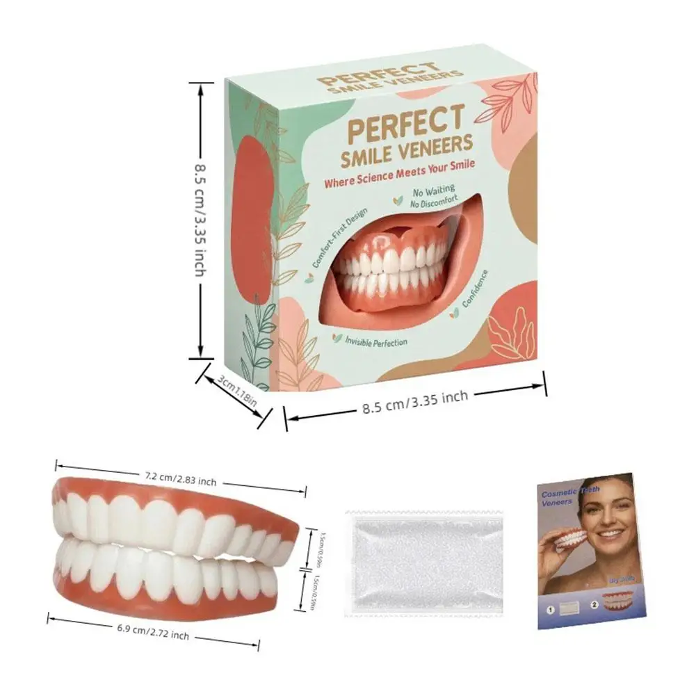 Weiche Silikon-Zahnersatz-Komplettsets, natürlicher Farbton, obere und untere Zahnprothesen für Männer und Frauen, Mundhygiene-Pflegeset für den täglichen Gebrauch – Detail 10
