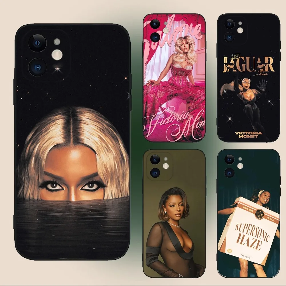 V-Victoria Monet Phone Case For iPhone 15,14,13,12,11,Plus,Pro Max,XS,X,XR,SE,Mini,8,7 Soft Silicone Black Cover