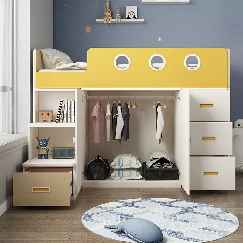 Small apartment simple wardrobe bed integrated Nordic children's bed with locker bed multi-functional combination suspended