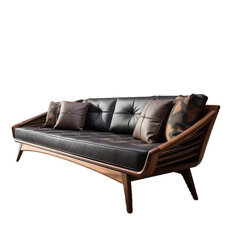 Sofa feeling small apartment living room, high-end walnut three people four people