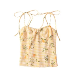 YENKYE New Women French Style Floral Print Chiffon Camis Sexy Sleeveless Female Holiday Summer Chic Crop Top