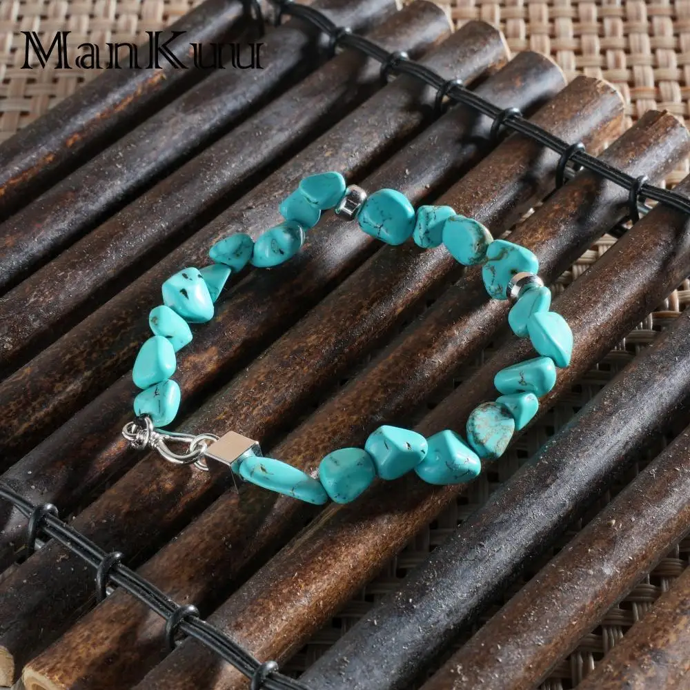 ManKuu Turquoise for Women Bohemian Blue-Green Girls Jewelry Irregular Stone Beaded Bracelet