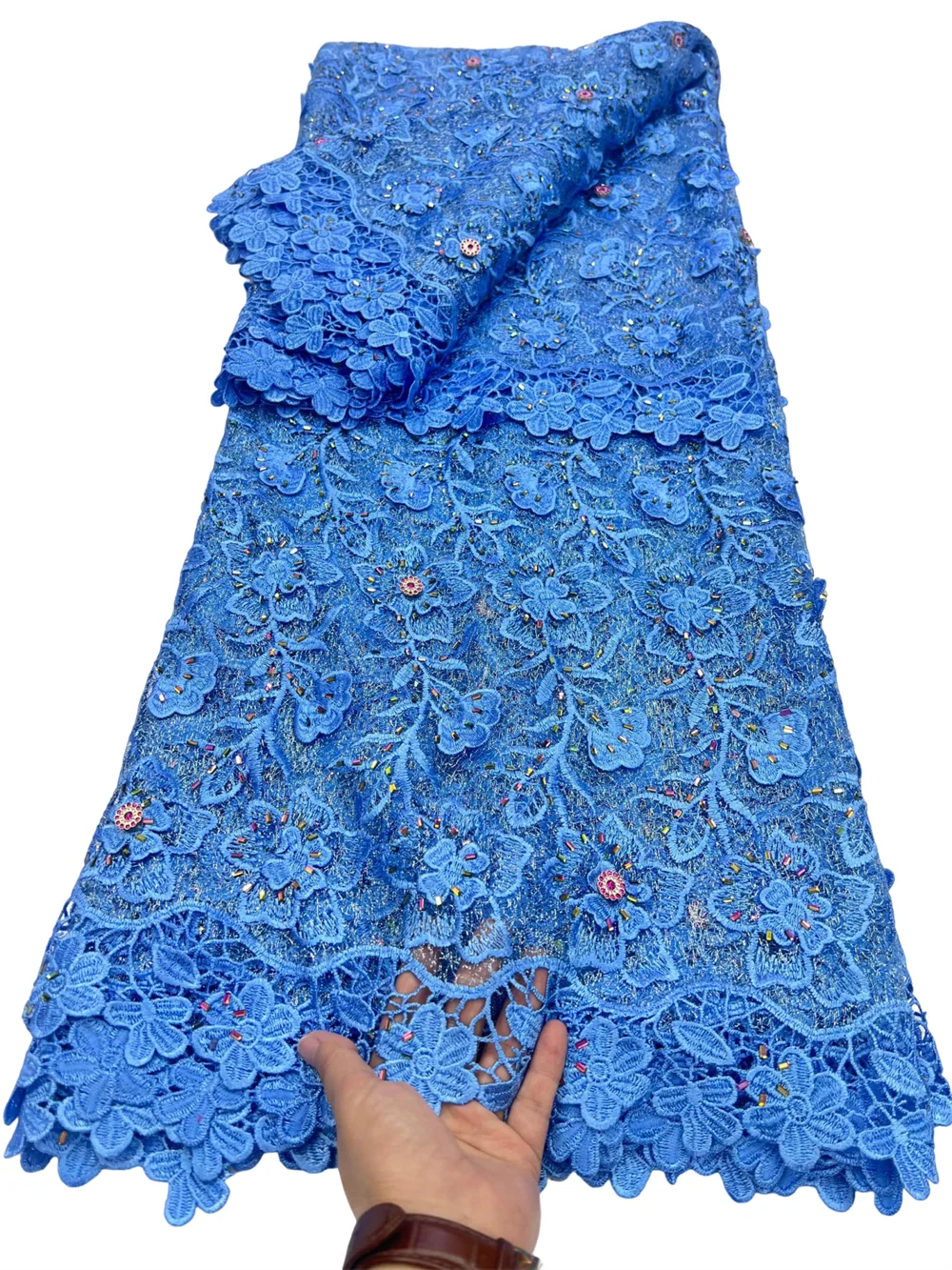 

Pure Color 3D Floral Appliques stones Guipure Lace Embroidered Water Soluble Cord African Cloth Dubai Wedding Dress Forma Wear