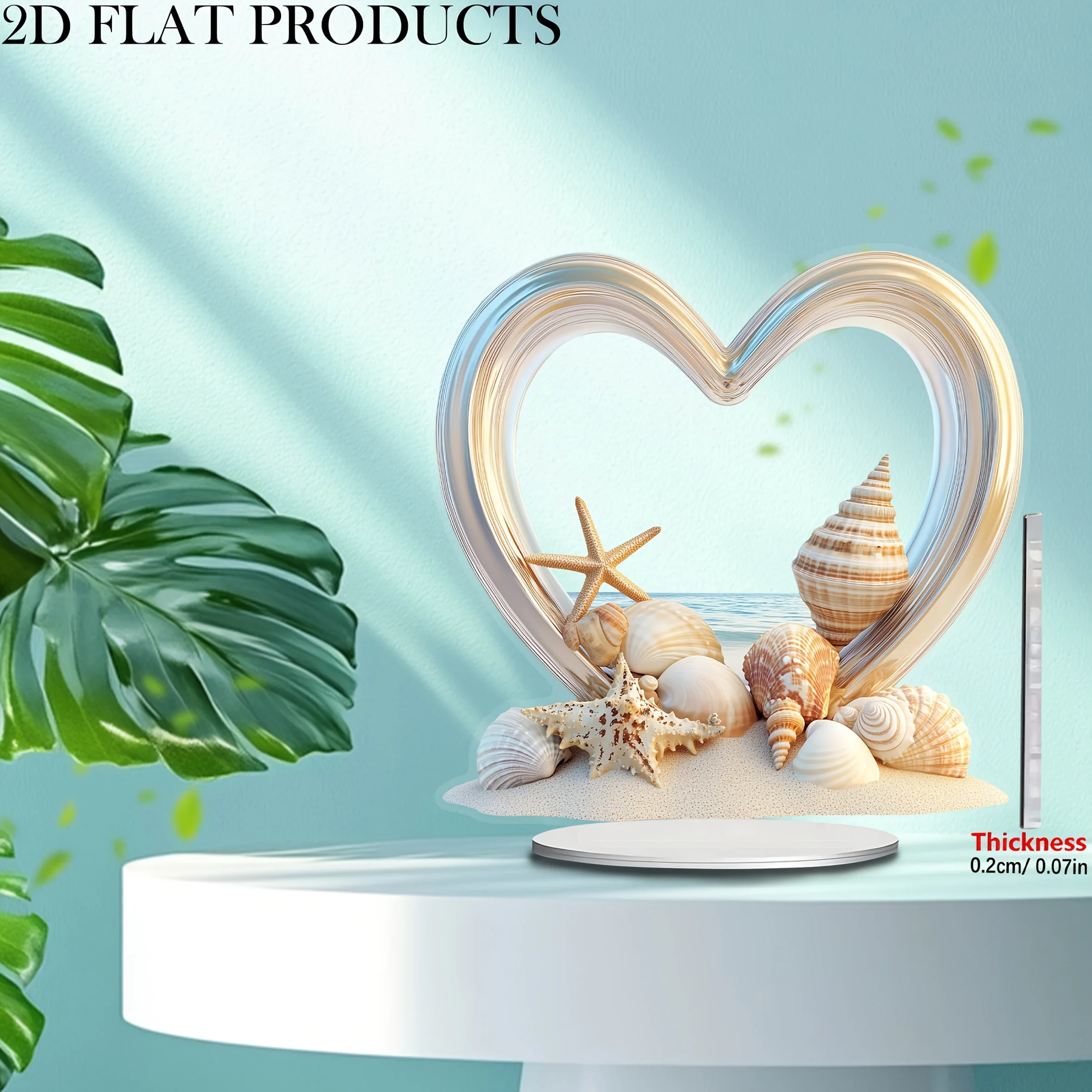 2D Flat Acrylic Tabletop Decor Plate Hollow Heart Seashell Starfish Beach Pattern Acrylic Ornament Nautical Desktop Display Sign