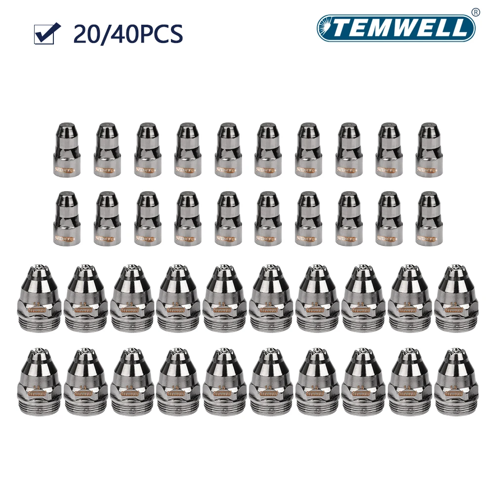 20/40 buah P80 elektroda Plasma 1.1/1.3/1.5/1.7mm nozel pemotong obor tembaga kawat Hafnium Aksesori pemotong Plasma