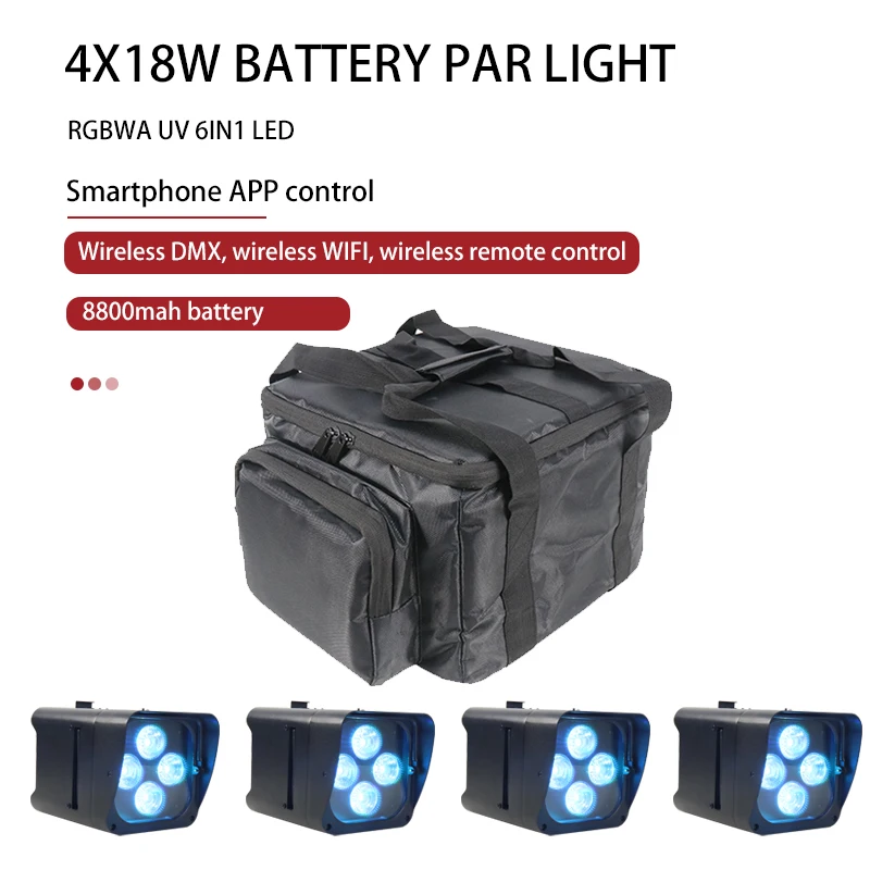 4X18W 6in1 RGBAW UV Battery 6x18w Powered Phone Control LED Par Light Smart DJ LED Uplight For Xmas Party Event Wedding Light