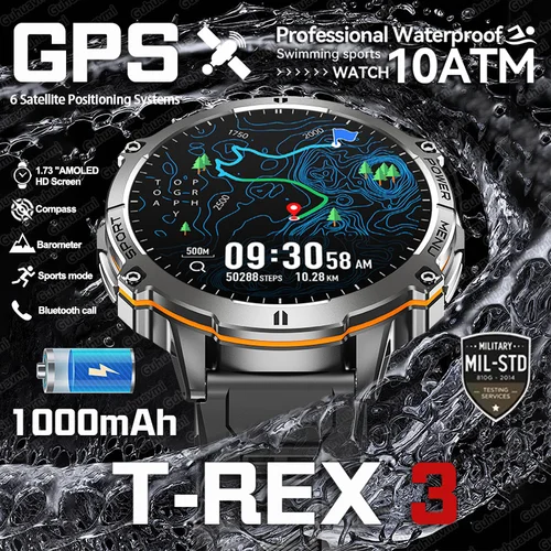 T-Rex 3 grado militar 1000mAh batería reloj inteligente 10ATM impermeable GPS brújula altímetro llamada AMOLED hombres natación deportes Smartwatch