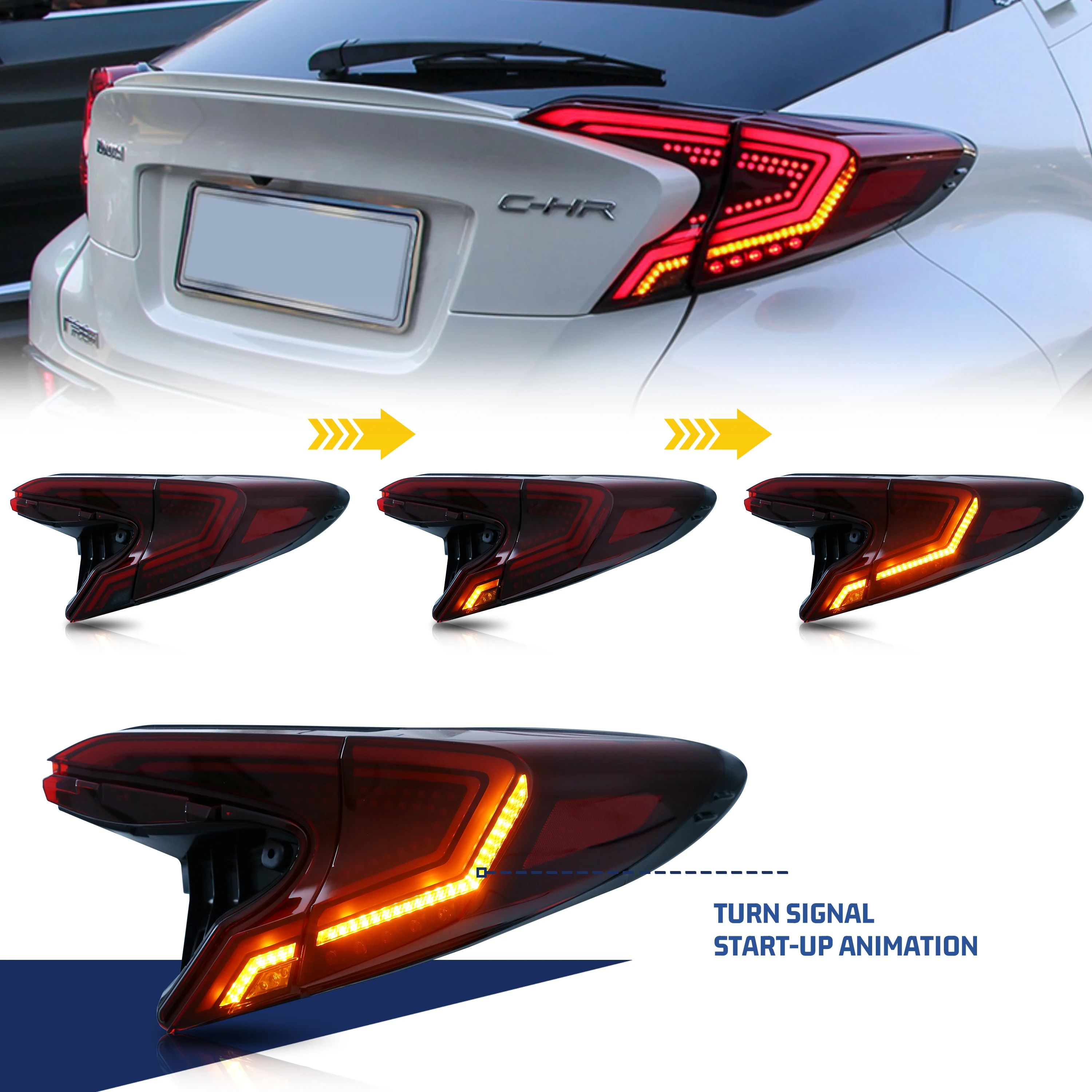 LED Tail Lights for Toyota CHR 2018 2019 2020 Start-up Animation Sequential Turn Signal Black Rear Lamps Assembly Accessary