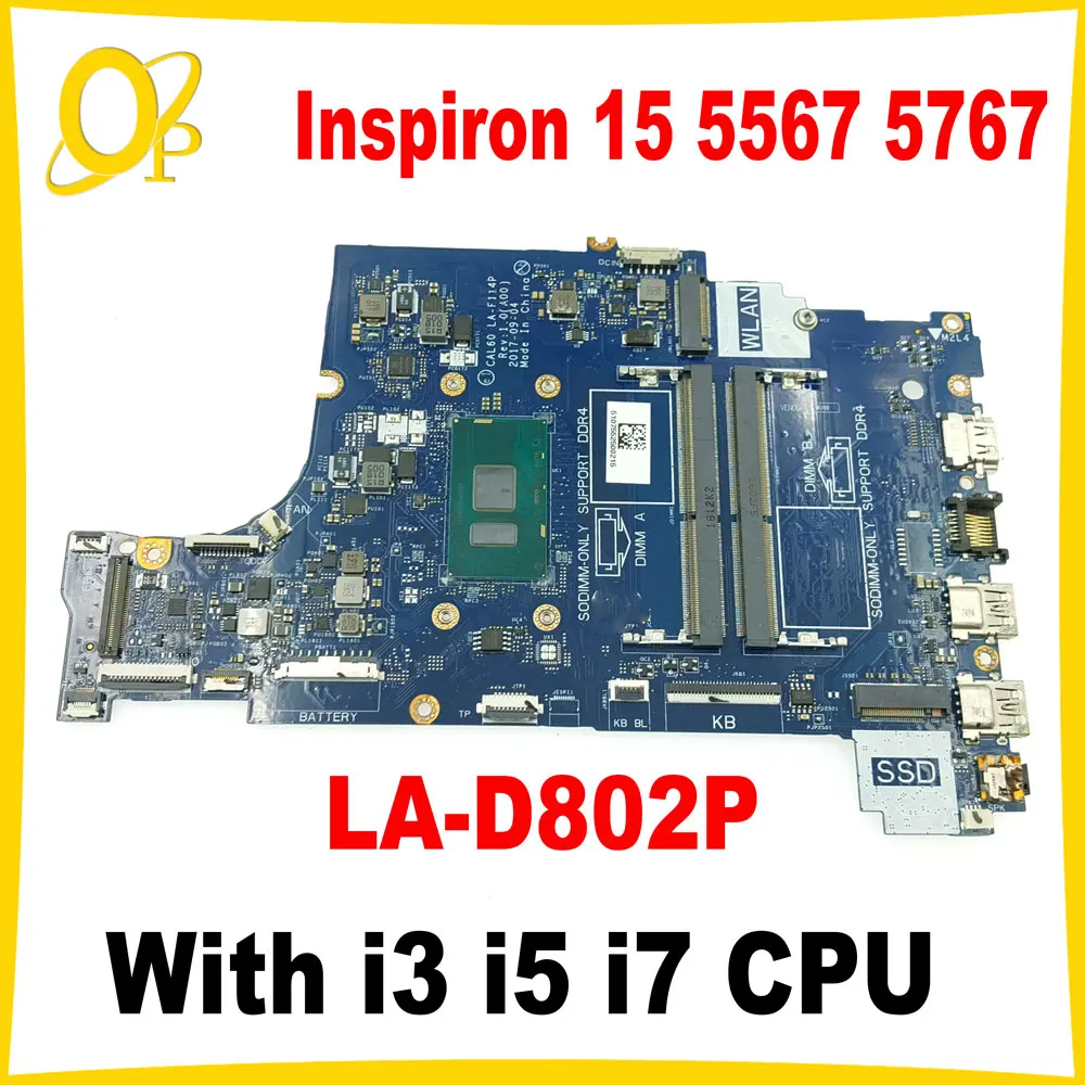 

BAL21 LA-D802P Mainboard for Dell Inspiron 15 5567 5767 Laptop Mainboard with i3 i5 i7 CPU DDR4 Fully tested
