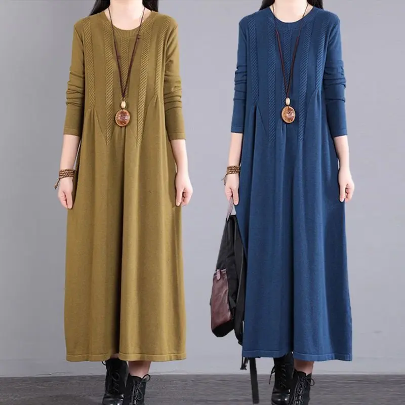 

Ropa De Mujer New Pulls Woman Clothes Loose Long Sweater Dress Spring Autumn Women‘s Jumper Middle Aged Mother Pullover Dresses