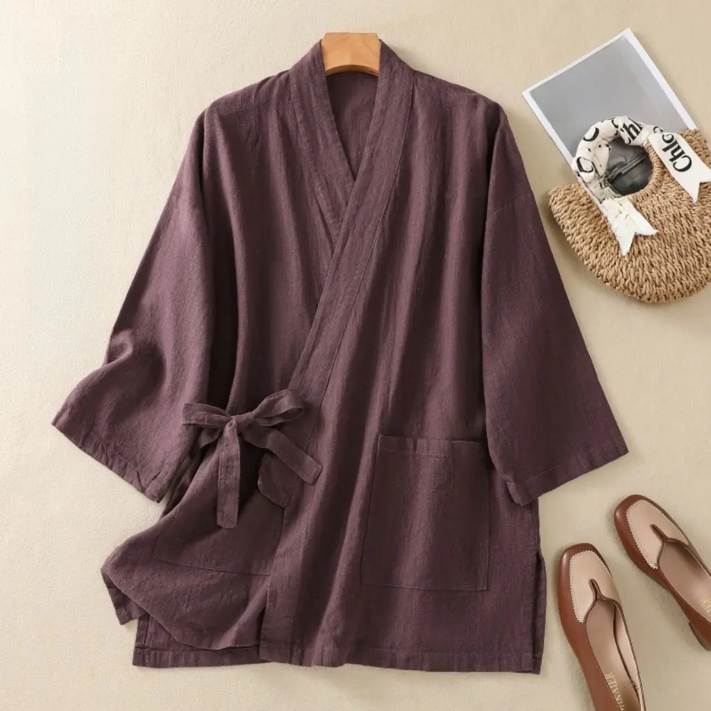 

Women's Cotton Linen Blend Chinese Style Top Spring Summer Slanted Lapel Lace-Up Zen Tea Suit Cardigan Retro Jacket