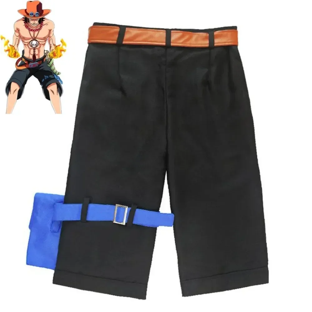 Anime Portgas·D· Ace Cosplay Costume Whitebeard Pirates Black Shorts Sunshade Hat Accessories Man Woman Carnival Party Suit view 3