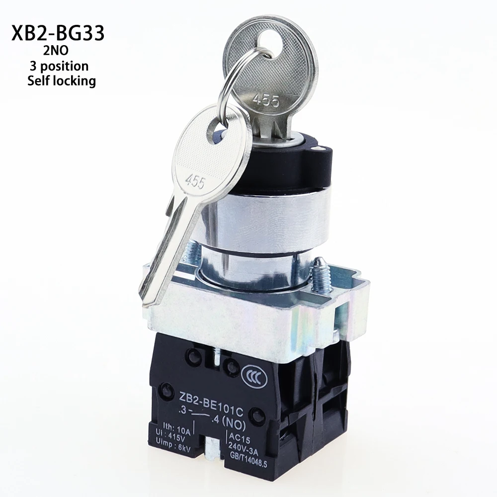 XB2-BG21 XB2-BG33 XB2-BG53 key control knob switch 1NO /2NO 2/3 position self locking / self reset selector Knob switch 22mm