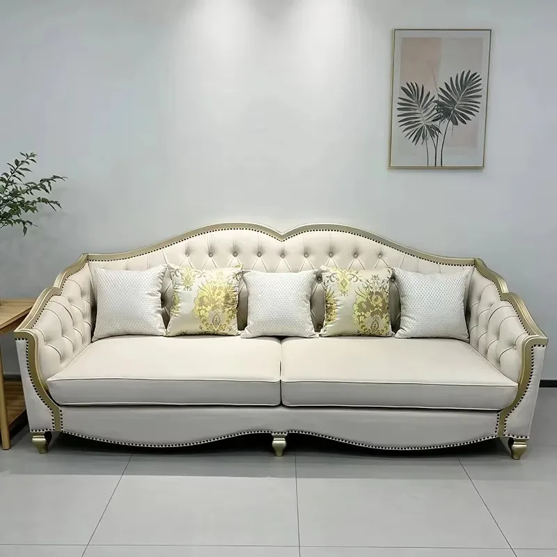 American light luxury sofa genuine leather combo living room furniture, French villa, European internet-famous solid wood sofa h